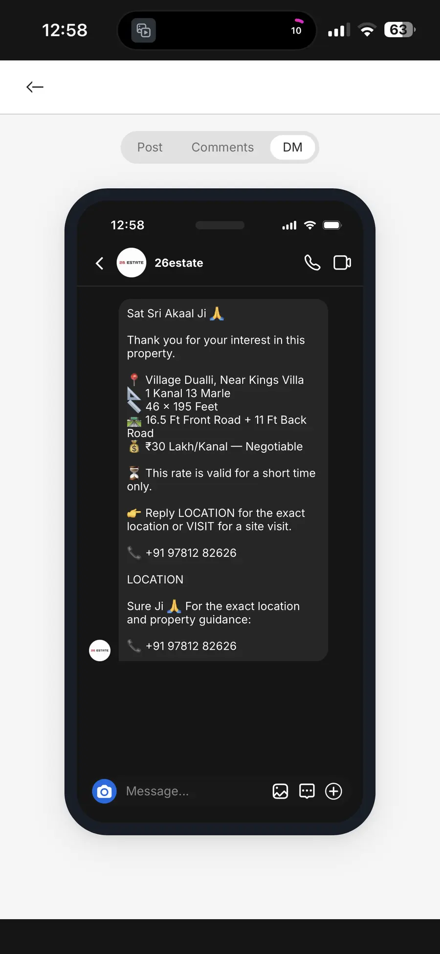 Automated Instagram direct message workflow