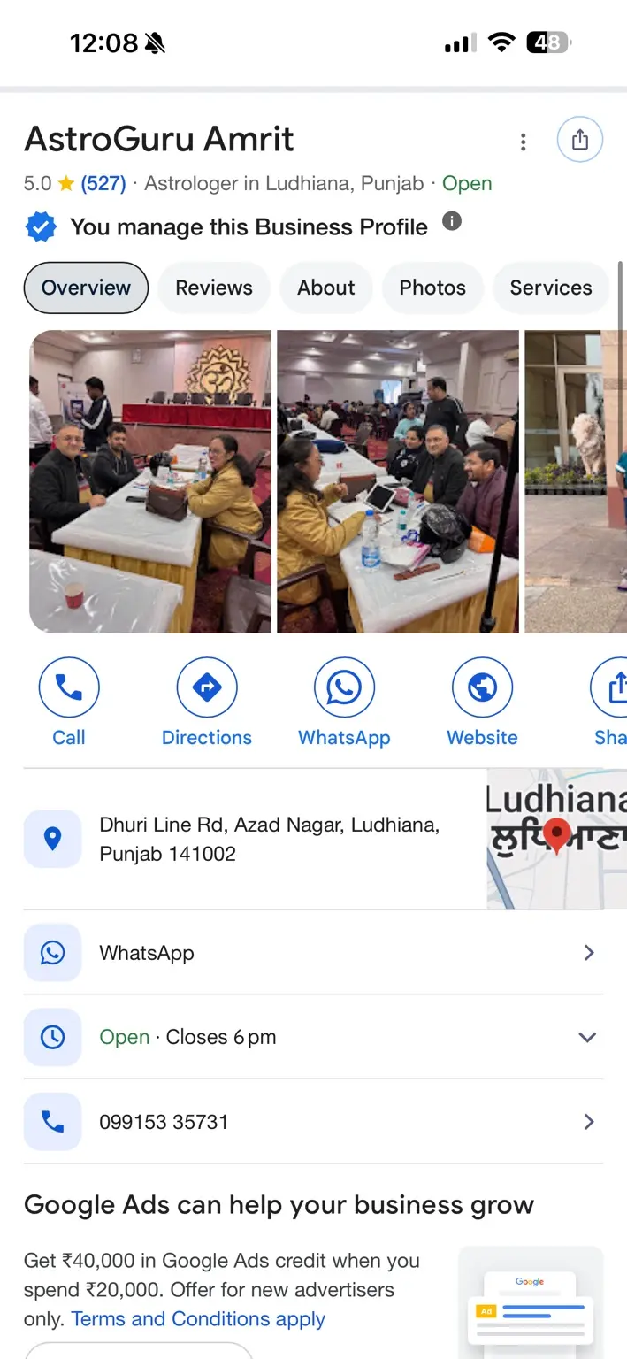 Managed Google Business Profile with a 5.0 rating and 527 reviews